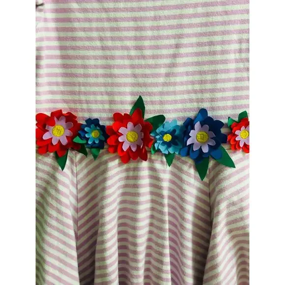 Mini Boden Pink and White striped Floral waist dress size 3/4
